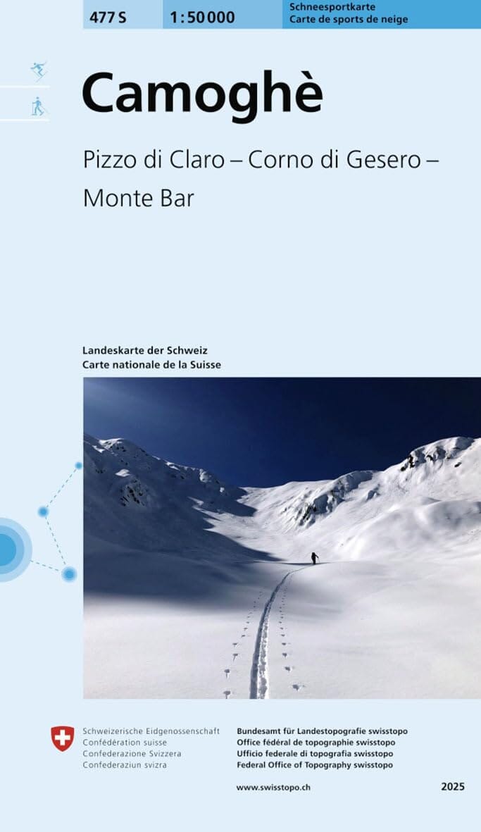 Carte de randonnée à ski n° 477S - Camoghe, Pizzo di Claro, Corno di Gesero, Monte Bar (Suisse) | Swisstopo - ski au 1/50 000 carte de randonnée Swisstopo 