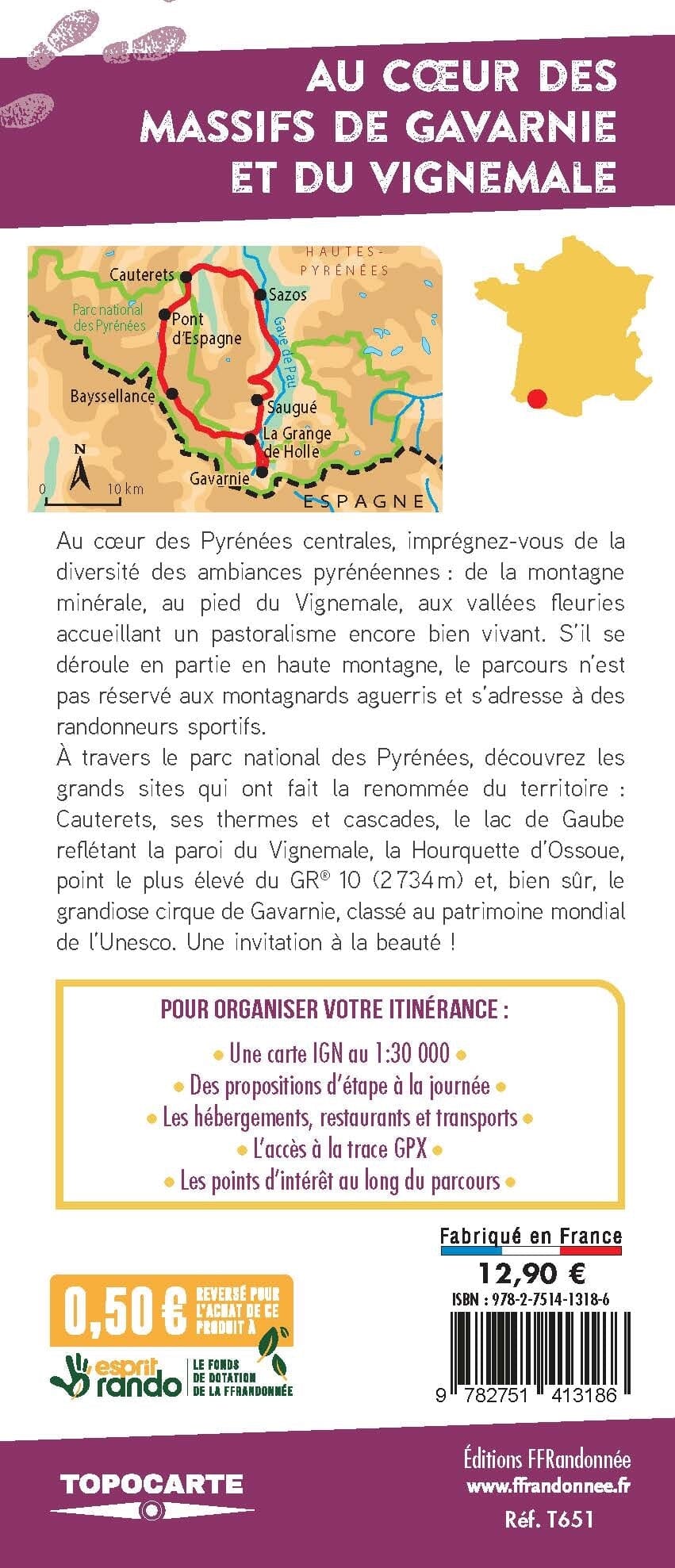 Carte de randonnée - Au coeur des massifs de Gavarnie et du Vignemale, GR 10 | FFRandonnée carte de randonnée FFR - Fédération Française de Randonnée