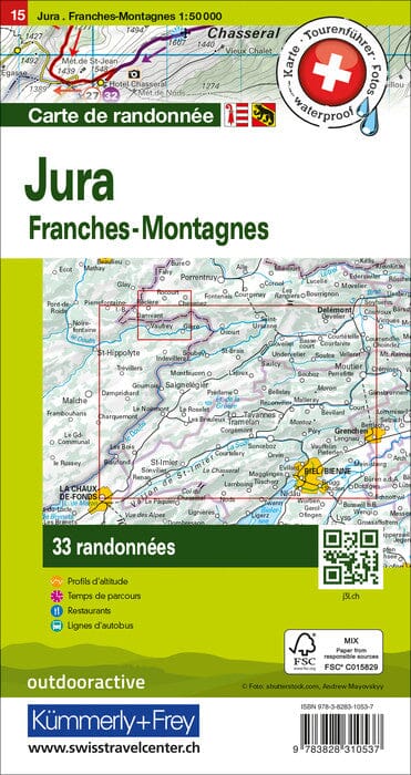 Carte de randonnée backcountry n° HKF.WK.15 - Jura, Franches-Montagnes (Suisse) | Hallwag carte de randonnée Hallwag