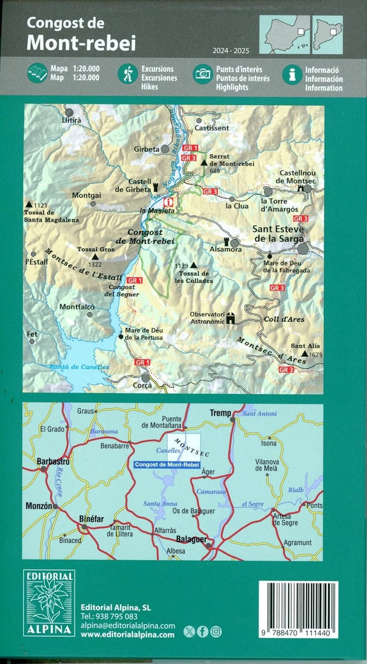 Carte de randonnée - Congost de Mont-Rebei (Catalogne) | Alpina carte de randonnée Editorial Alpina
