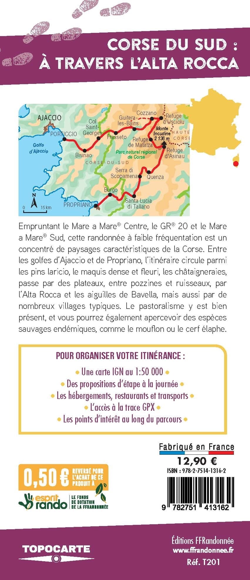 Carte de randonnée - Corse du Sud: à travers l'Alta Rocca, de Porticcio à Propriano | FFRandonnée carte de randonnée FFR - Fédération Française de Randonnée