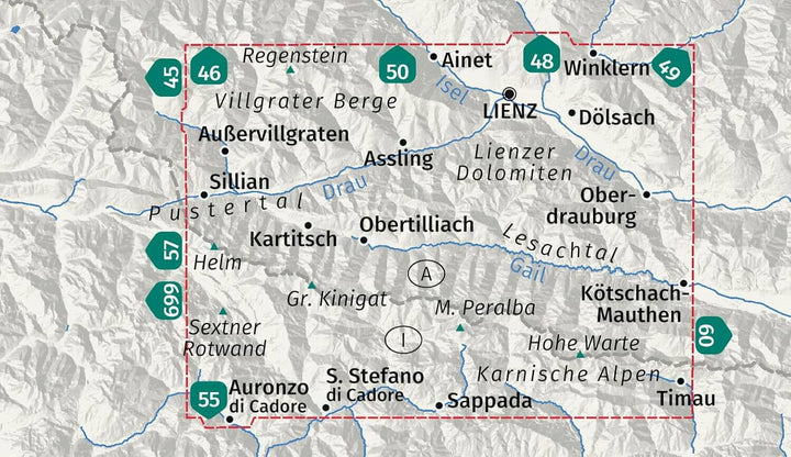 Carte de randonnée - Dolomites de Lienz, vallée de la Lesach & sentier d'altitude de Carnia | Kompass 47 - 1:50 000 carte de randonnée Kompass