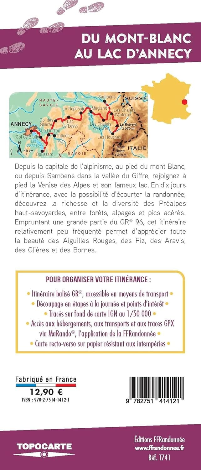 Carte de randonnée - Du Mont-Blanc au lac d'Annecy | FFRandonnée carte de randonnée FFR - Fédération Française de Randonnée 
