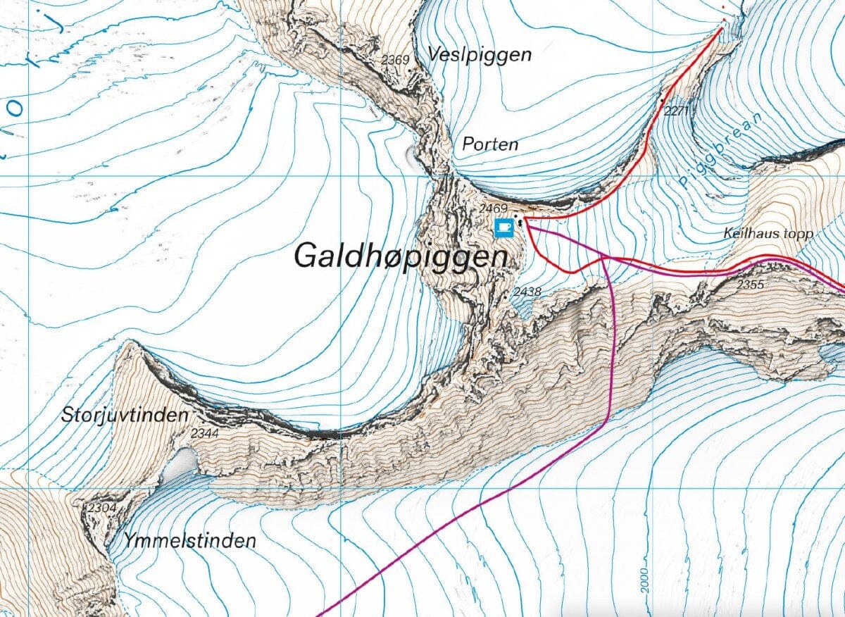 Carte de randonnée en montagne - Galdhøpiggen (Norvège) | Calazo - Høyfjellskart carte de randonnée Calazo