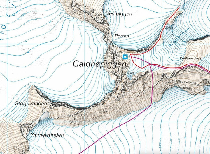Carte de randonnée en montagne - Galdhøpiggen (Norvège) | Calazo - Høyfjellskart carte de randonnée Calazo