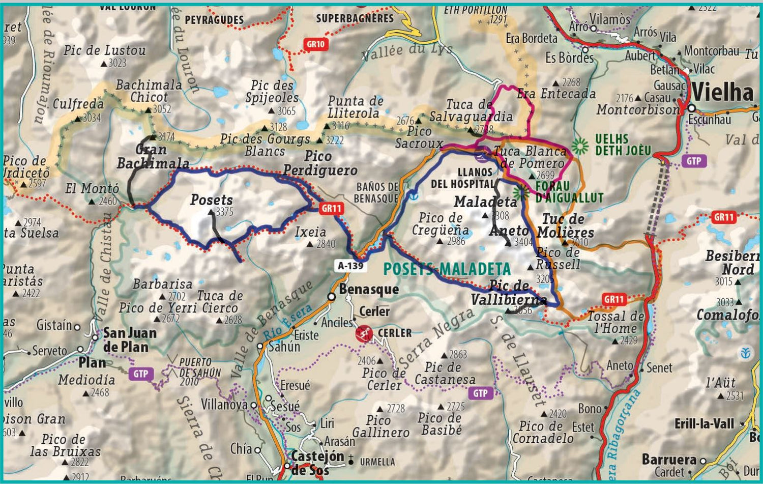 Lot de 2 cartes de randonnée - Entre Refugios : Trekking Aneto, Posets, Molières, Salvaguardia (Pyrénées) | Alpina carte de randonnée Editorial Alpina