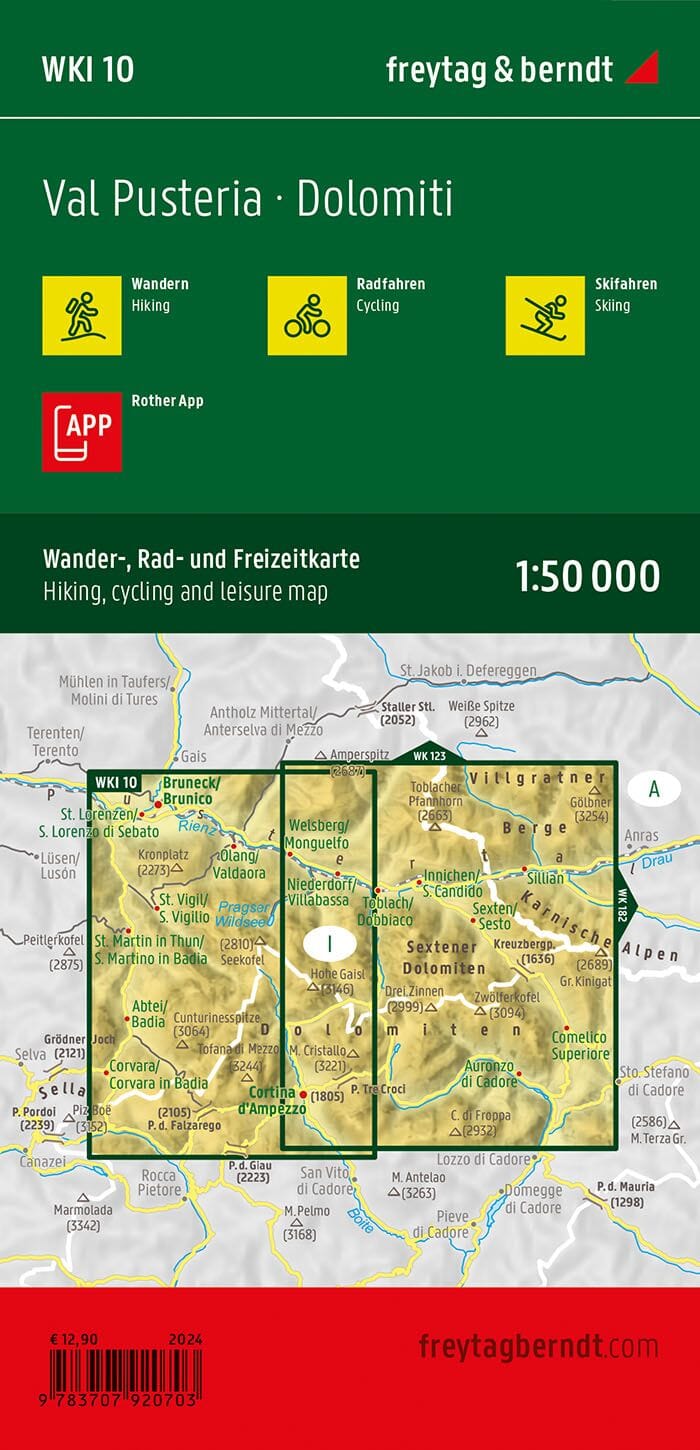Carte de randonnée et cycliste n° WKI.10 - Pustertal, Dolomiten (Italie) | Freytag & Berndt carte de randonnée Freytag & Berndt