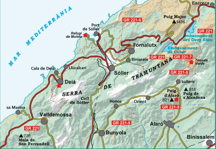 Carte de randonnée et guide - Tramuntana Centrale, GR221 (Majorque) | Alpina carte de randonnée Editorial Alpina 