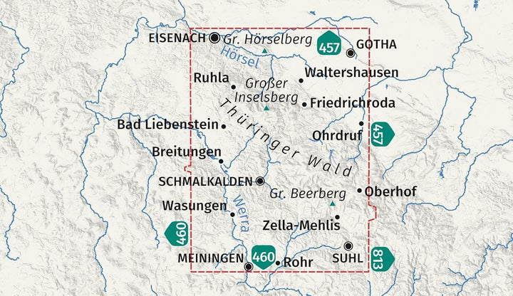 Carte de randonnée et vélo n° 812 - Forêt de Thuringe Ouest (Allemagne) | Kompass carte de randonnée Kompass 