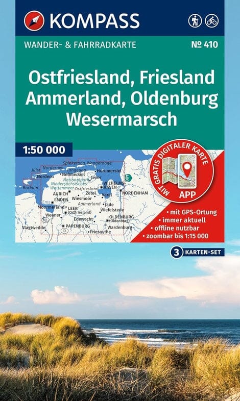 Carte de randonnée - Frise orientale, Frise, Ammerland, Oldenbourg & Wesermarsch | Kompass 410 - 1:50 000 carte de randonnée Kompass