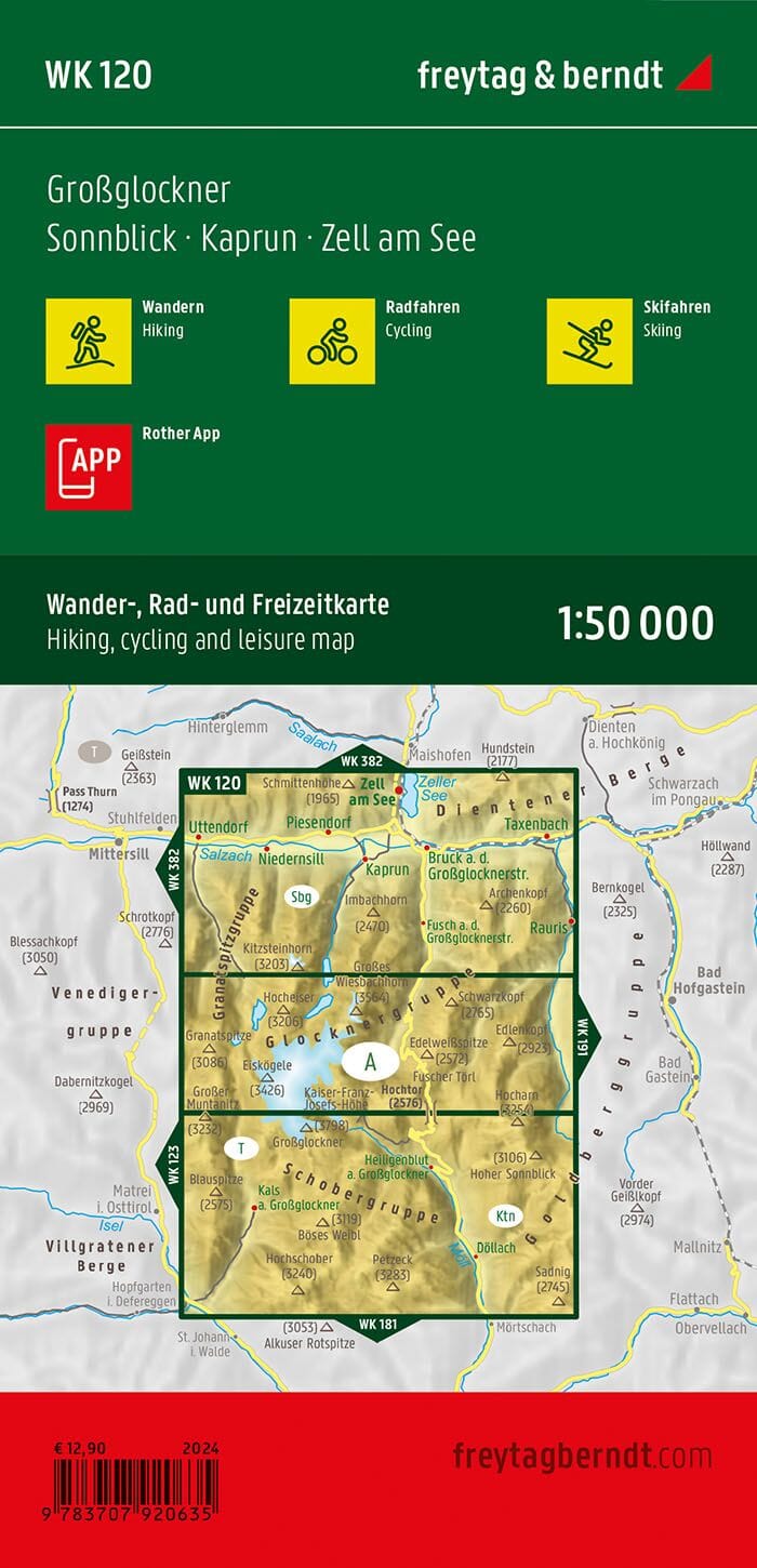 Carte de randonnée - Grossglockner - Sonnblick - Kaprun - Zell am See (Alpes autrichiennes), n° WK120 | Freytag & Berndt carte pliée Freytag & Berndt 