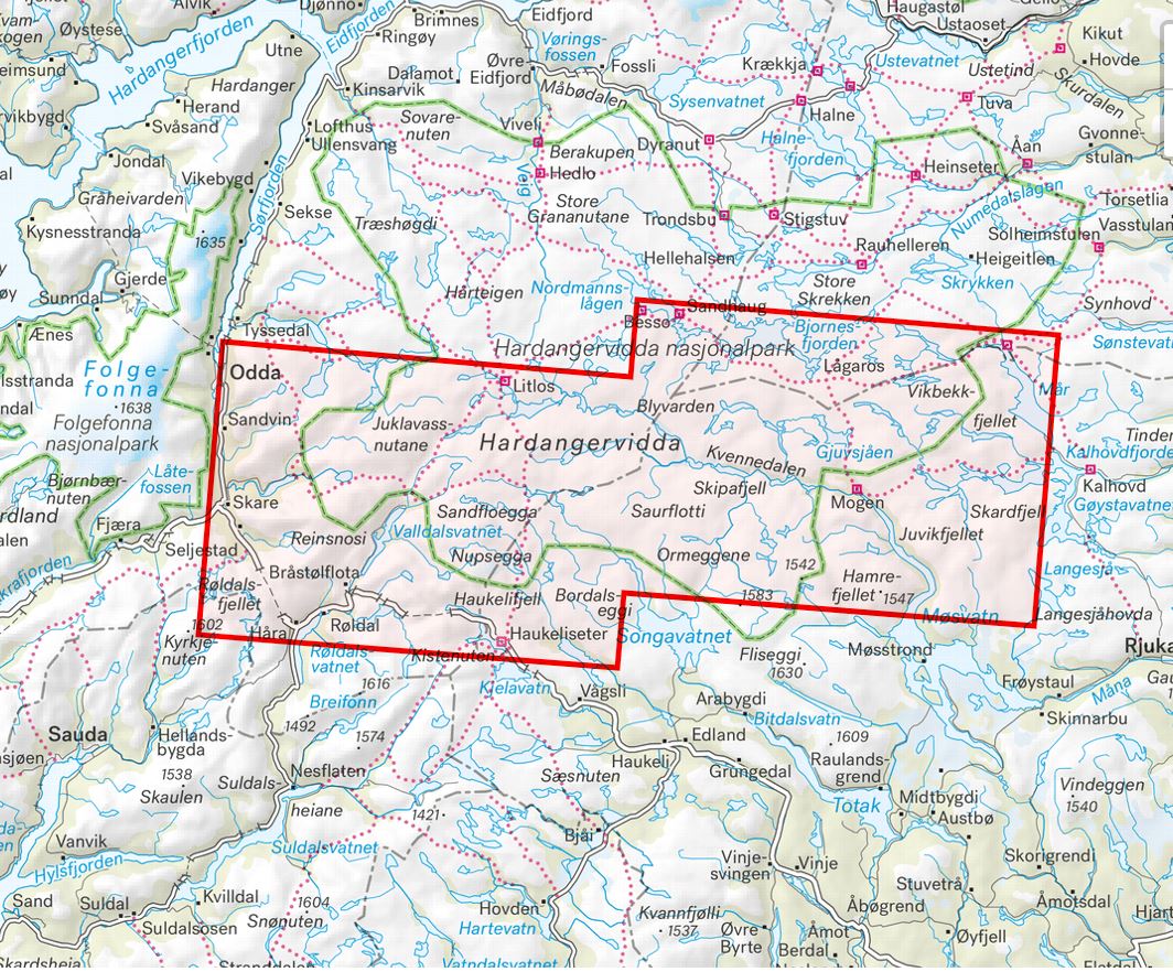 Carte de randonnée - Hardangervidda sør (Norvège) | Calazo - 1/50 000 carte de randonnée Calazo