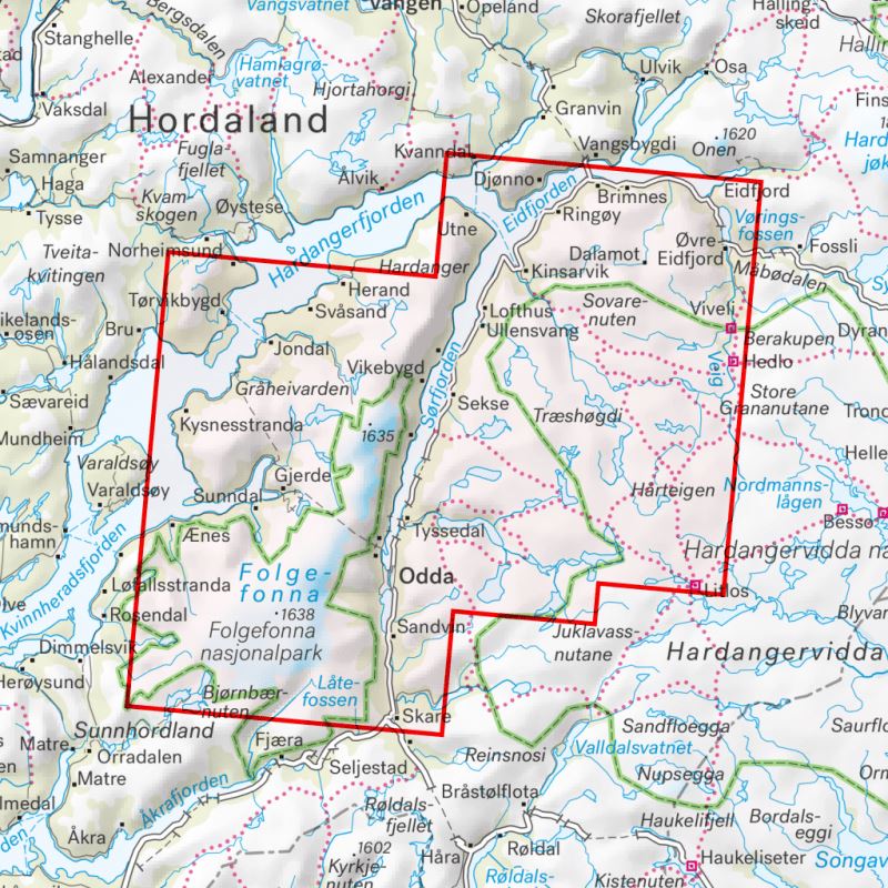 Hiking map - Hardangervidda vest, Trolltunga & Folgefonna (Norway