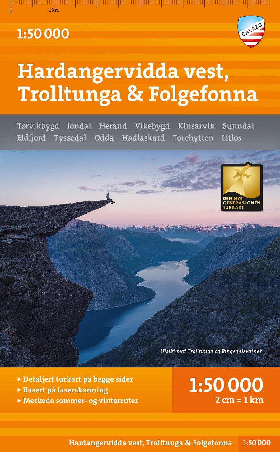 Carte de randonnée - Hardangervidda vest, Trolltunga & Folgefonna (Norvège) | Calazo - 1/50 000 carte pliée Calazo 