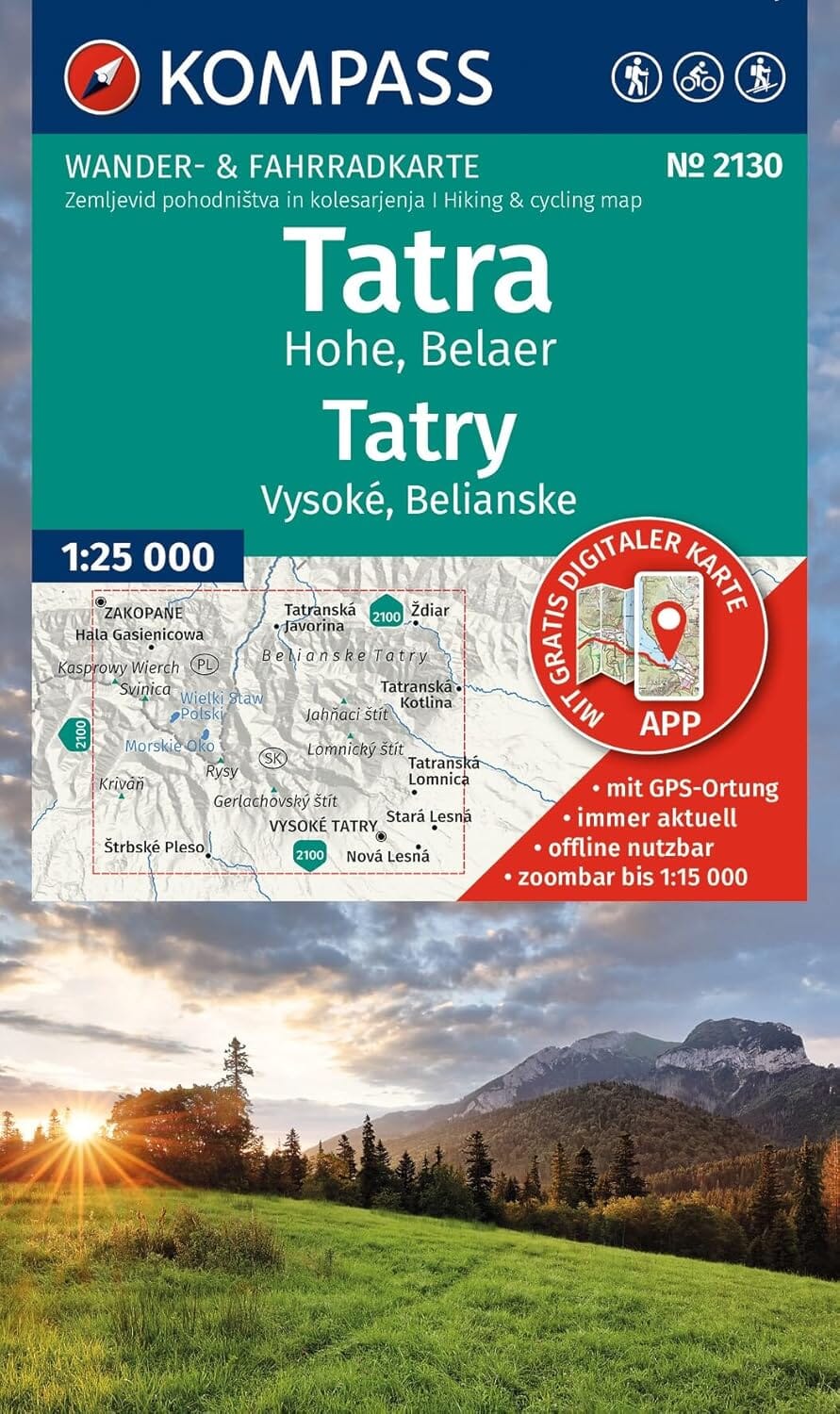 Carte de randonnée - Hautes Tatras & Tatras de Bela | Kompass 2130 - 1:25 000 carte de randonnée Kompass