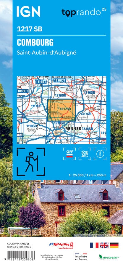 Carte de randonnée IGN Série Bleue n° 1217 - Combourg, Saint-Aubin-d'Aubigné carte de randonnée IGN 