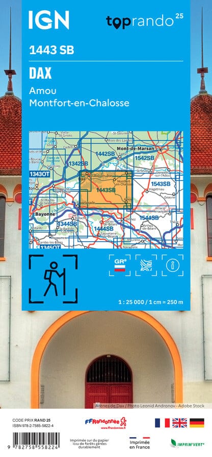 Carte de randonnée IGN Série Bleue n° 1443 - Dax, Amou, Montfort-en-Chalosse carte de randonnée IGN 