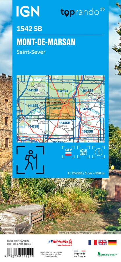 Carte de randonnée IGN Série Bleue n° 1542 - Mont-de-Marsan, Saint-Sever carte de randonnée IGN 