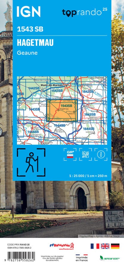 Carte de randonnée IGN Série Bleue n° 1543 - Hagetmau, Geaune carte de randonnée IGN 