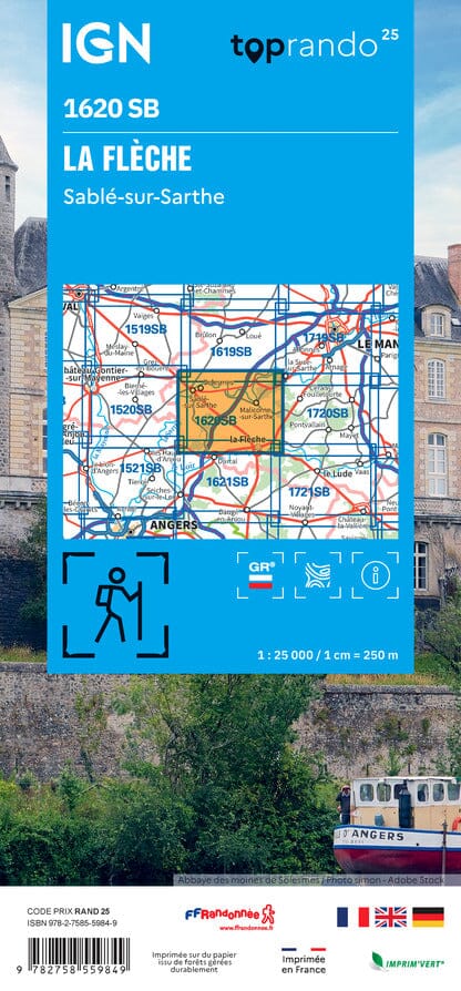 Carte de randonnée IGN Série Bleue n° 1620 - La Flèche, Sablé-sur-Sarthe carte de randonnée IGN 