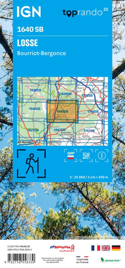 Carte de randonnée IGN Série Bleue n° 1640 - Losse, Bourriot-Bergonce carte de randonnée IGN 