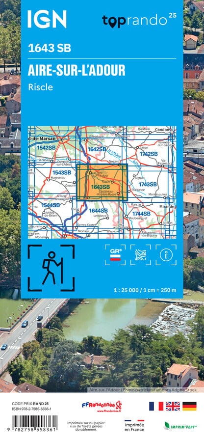 Carte de randonnée IGN Série Bleue n° 1643 - Aire-sur-l'Adour, Riscle carte de randonnée IGN 