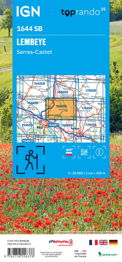 Carte de randonnée IGN Série Bleue n° 1644 - Lembeye, Serres-Castet carte de randonnée IGN 