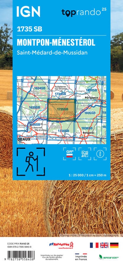 Carte de randonnée IGN Série Bleue n° 1735 - Montpon-Ménestérol, Saint-Médard-de-Mussidan carte de randonnée IGN 