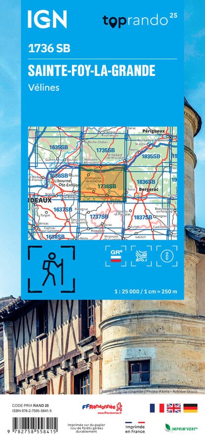 Carte de randonnée IGN Série Bleue n° 1736 - Sainte-Foy-la-Grande, Vélines carte de randonnée IGN 