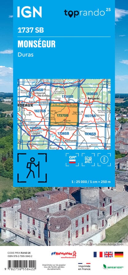 Carte de randonnée IGN Série Bleue n° 1737 - Monségur, Duras carte de randonnée IGN 