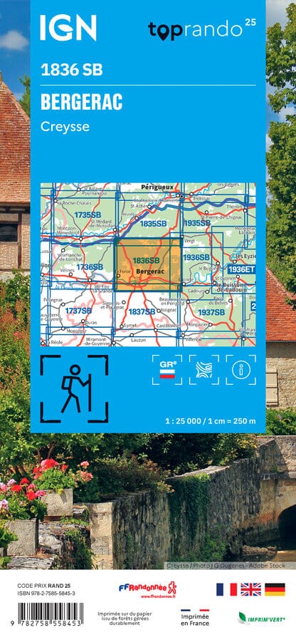 Carte de randonnée IGN Série Bleue n° 1836 - Bergerac, Creysse carte de randonnée IGN 