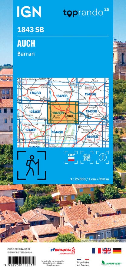 Carte de randonnée IGN Série Bleue n° 1843 - Auch, Barran carte de randonnée IGN