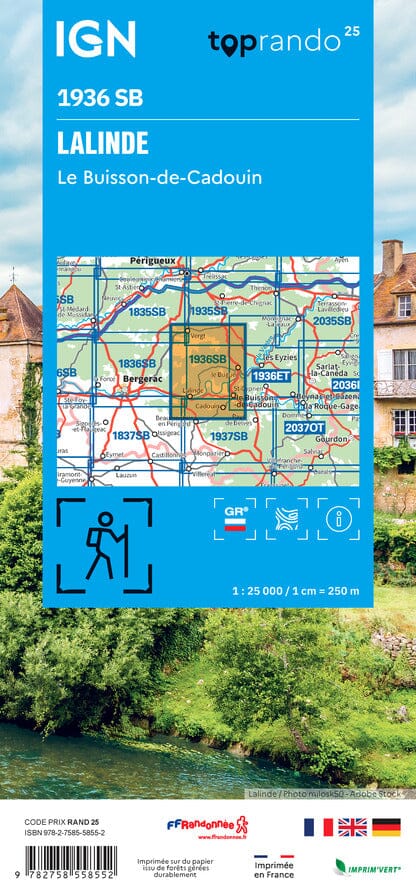 Carte de randonnée IGN Série Bleue n° 1936 - Lalinde, le Buisson-de-Cadouin, carte de randonnée IGN 