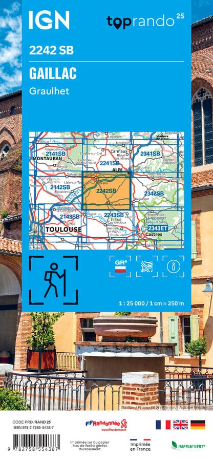 Carte de randonnée IGN Série Bleue n° 2242 - Gaillac, Graulhet carte de randonnée IGN