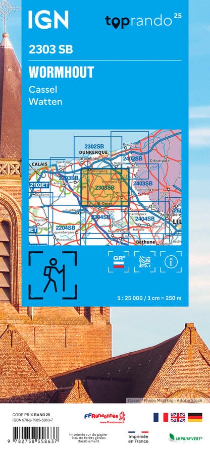 Carte de randonnée IGN Série Bleue n° 2303 - Wormhout, Cassel, Watten carte de randonnée IGN 