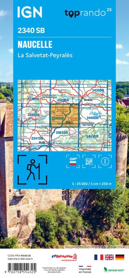 Carte de randonnée IGN Série Bleue n° 2340 - Naucelle, la Salvetat-Peyrales carte de randonnée IGN
