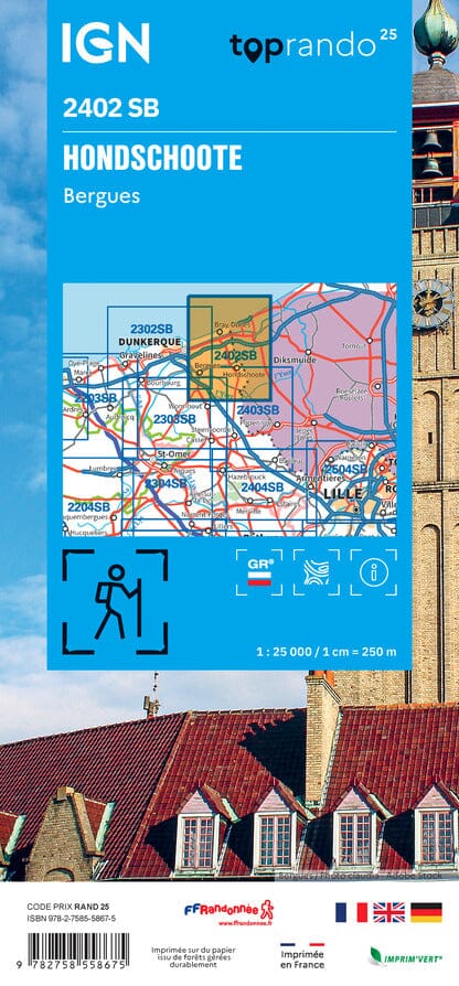 Carte de randonnée IGN Série Bleue n° 2402 - Hondschoote, Bergues carte de randonnée IGN 