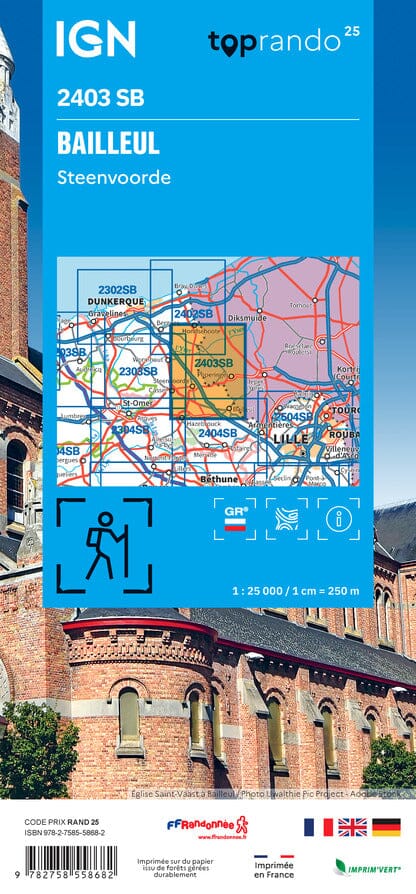 Carte de randonnée IGN Série Bleue n° 2403 - Bailleul, Steenvoorde carte de randonnée IGN 