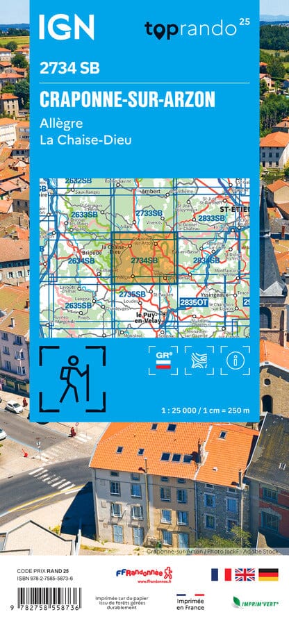 Carte de randonnée IGN Série Bleue n° 2734 - Craponne-sur-Arzon, Allègre, La Chaise-Dieu carte de randonnée IGN 
