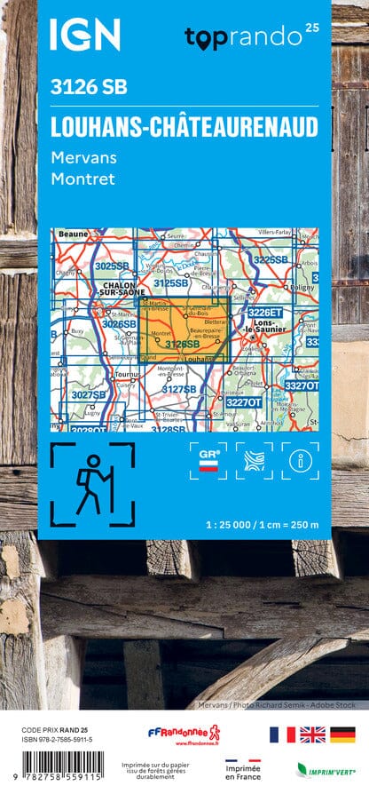 Carte de randonnée IGN Série Bleue n° 3126 - Louhans-Châteaurenaud, Mervans, Montret carte de randonnée IGN