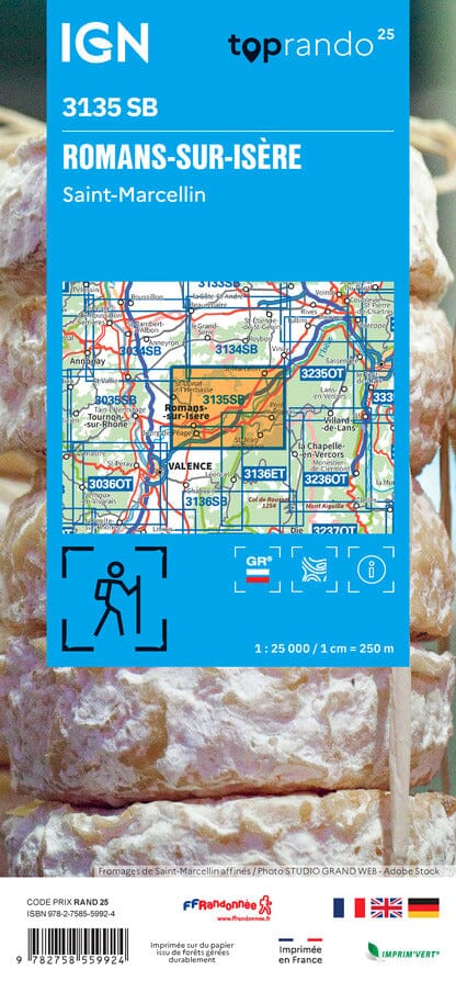 Carte de randonnée IGN Série Bleue n° 3135 - Romans-sur-Isère, Saint-Marcellin carte de randonnée IGN 