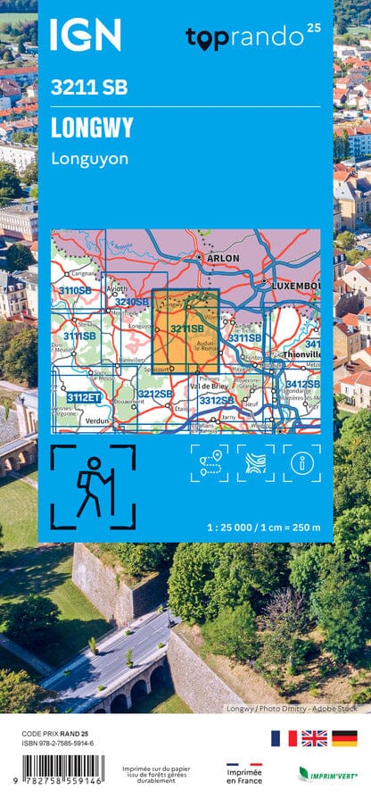 Carte de randonnée IGN Série Bleue n° 3211 - Longwy, Longuyon carte de randonnée IGN 