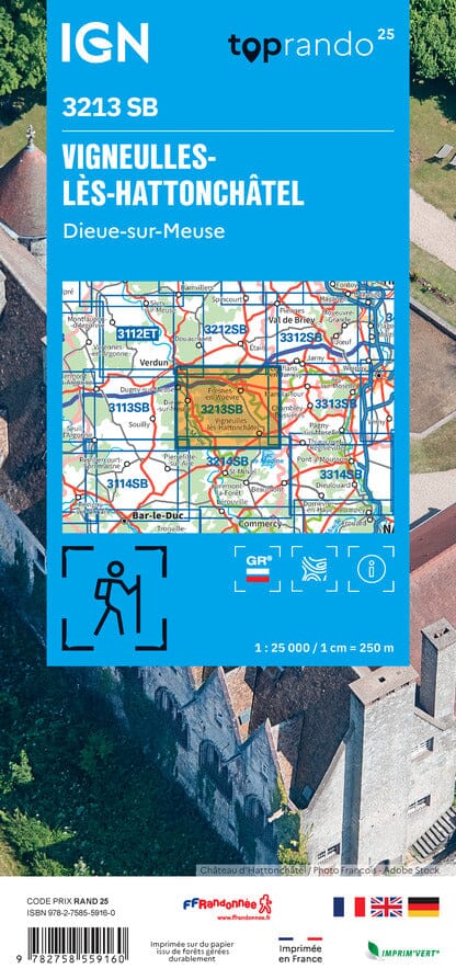 Carte de randonnée IGN Série Bleue n° 3213 - Vigneulles-lès-Hattonchâtel, Dieue-sur-Meuse carte de randonnée IGN 