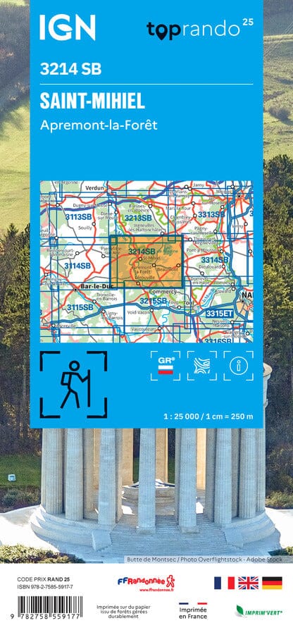 Carte de randonnée IGN Série Bleue n° 3214 - Saint-Mihiel, Apremont-la-Forêt carte de randonnée IGN 