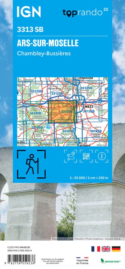 Carte de randonnée IGN Série Bleue n° 3313 - Ars-sur-Moselle, Chambley-Bussières carte de randonnée IGN 