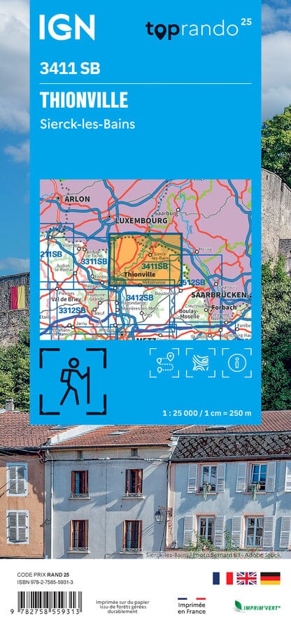 Carte de randonnée IGN Série Bleue n° 3411 - Thionville, Sierck-les-Bains carte de randonnée IGN 