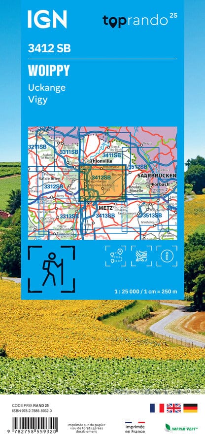 Carte de randonnée IGN Série Bleue n° 3412 - Woippy, Uckange, Vigy carte de randonnée IGN 