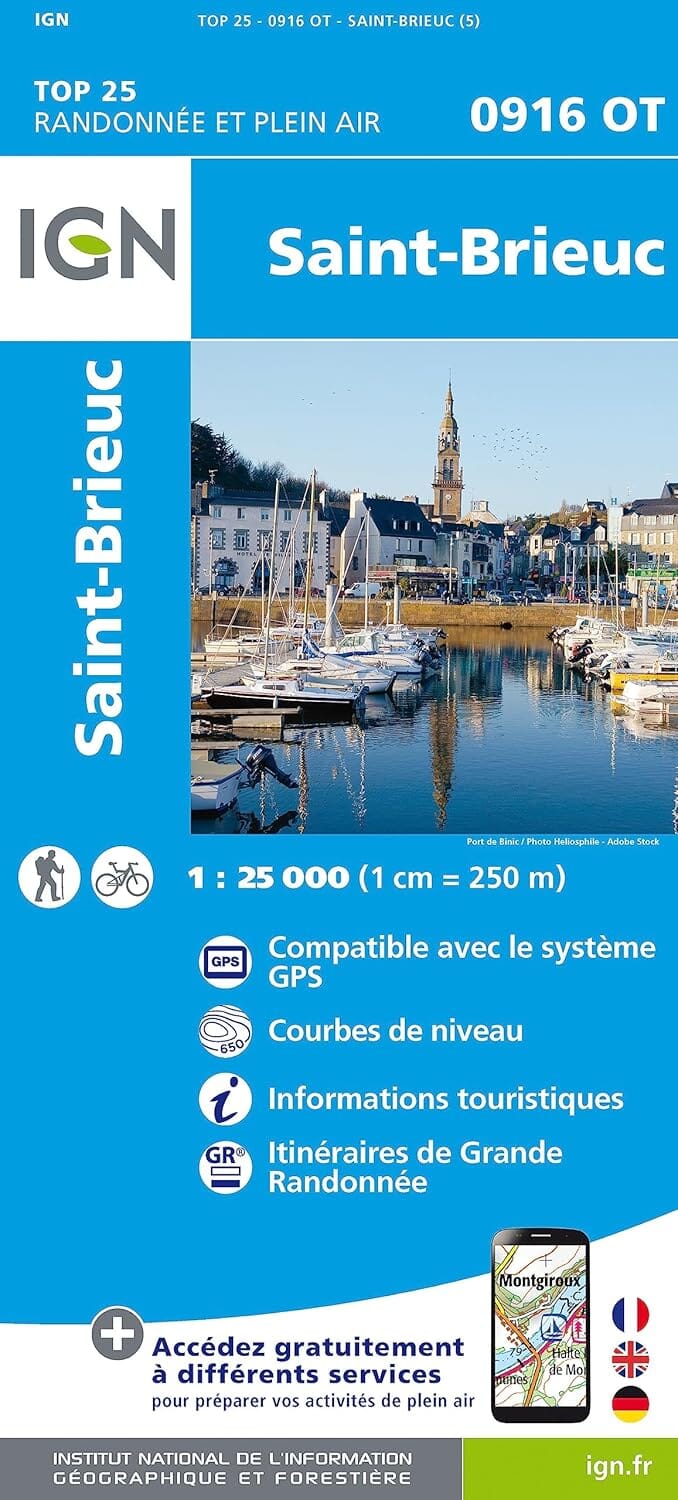 Carte de randonnée IGN TOP 25 n° 0916 OT - Saint-Brieuc carte de randonnée IGN 