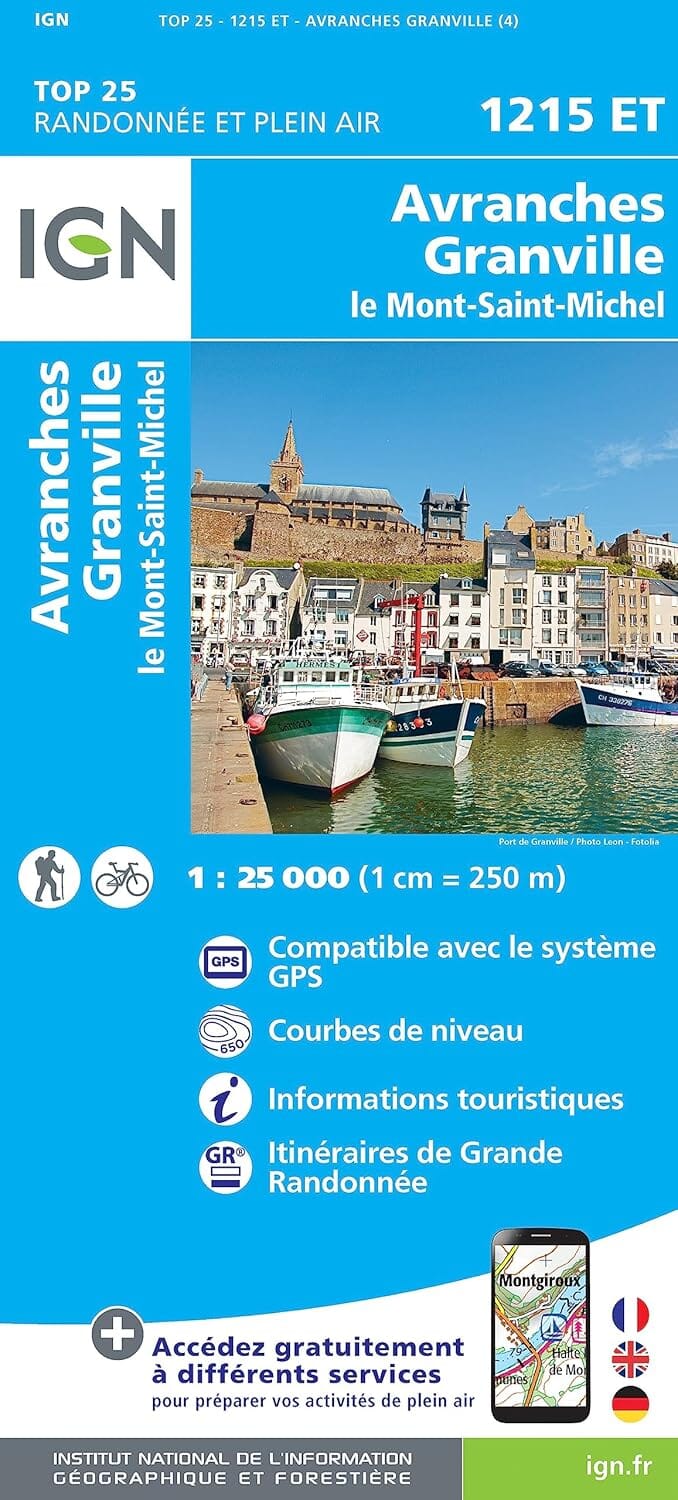 Carte de randonnée IGN TOP 25 n° 1215 ET - Avranches, Granville, Le Mont-St-Michel carte de randonnée IGN 