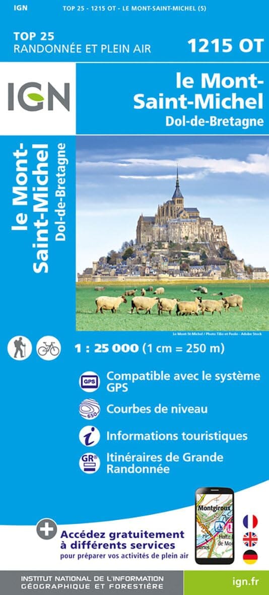 Carte de randonnée IGN TOP 25 n° 1215 OT - Le Mont-St-Michel, Dol-de-Bretagne carte de randonnée IGN 